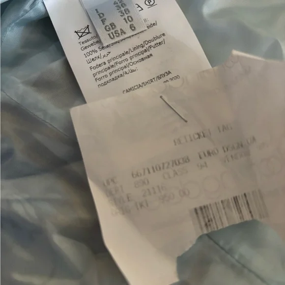 Alberta Ferretti White and Blue Wrap Blouse with Notched Collar